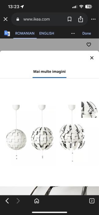 Lustră IKEA PS 2014 albă 35cm - ca nouă, design modern SF!
