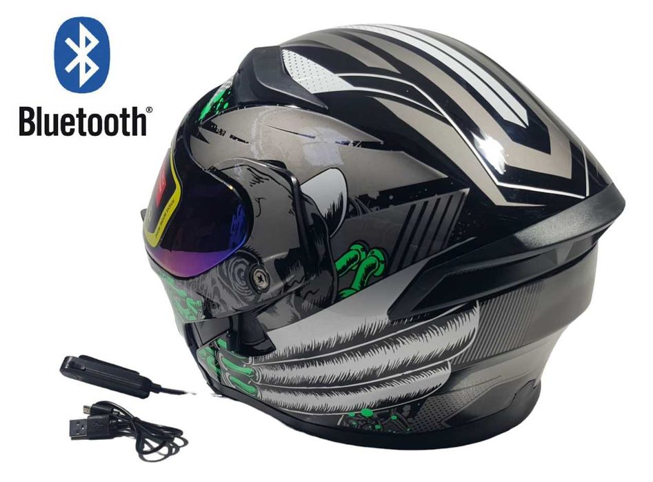 Модулна мото каска с Bluetooth хендсфри черна L и XL