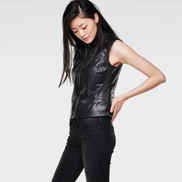 Намален Нов G-star 5620 Custom Zip Leather Дамски Елек Естествена Кожa