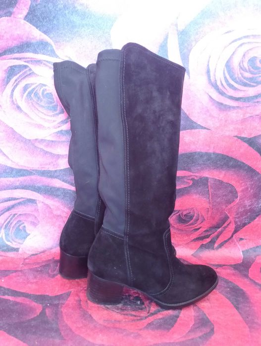 Черни Велурени ботуши на нисък ток 41 номер