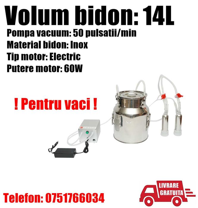 Aparat Muls Mulgatoare 1 Post Bidon Inox 14 Litri Vaci + LIVRARE GRATUITA