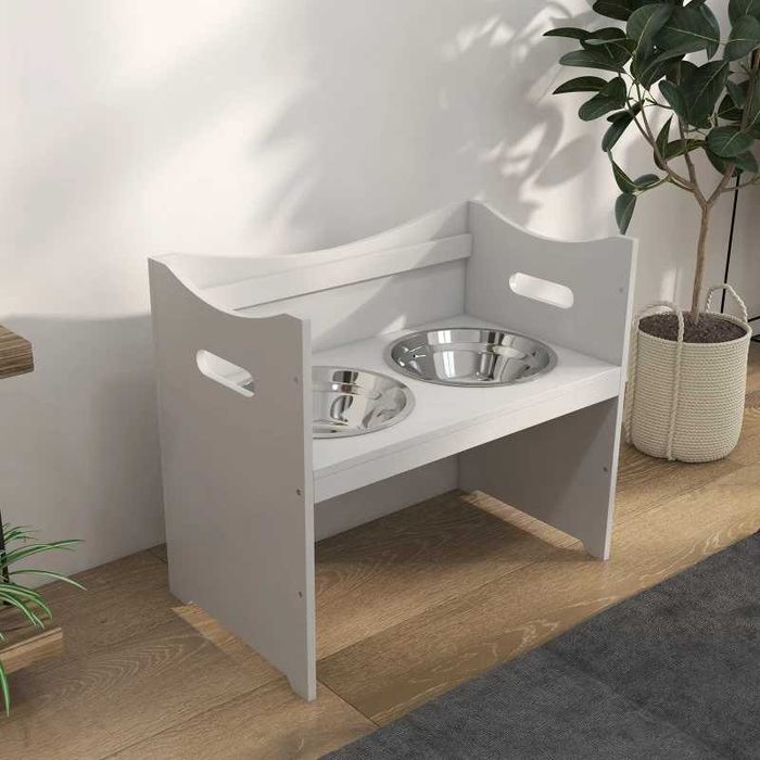 Станция за хранене на кучета PawHut, 2 купички от неръждаема стомана