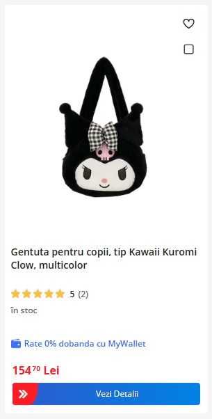 geanta poseta din plus blanita Kuromi Sanrio NOI
