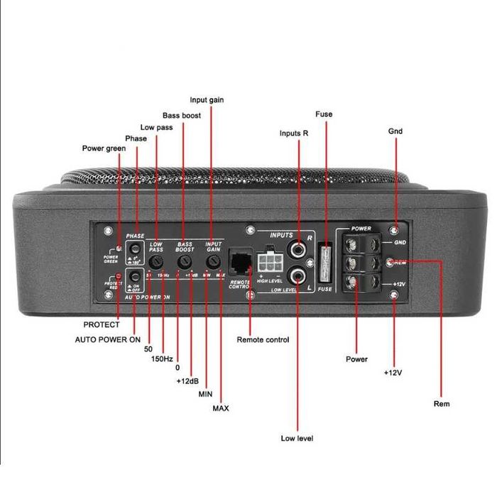 Компактен 10” автомобилен 800W(peak) активен субуфер