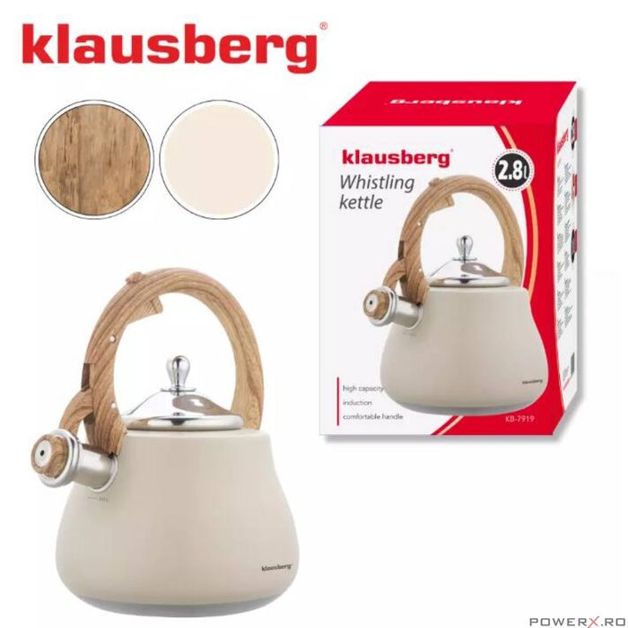 Ceainic, fierbator cu fluier, otel inoxidabil, bej cu elemente