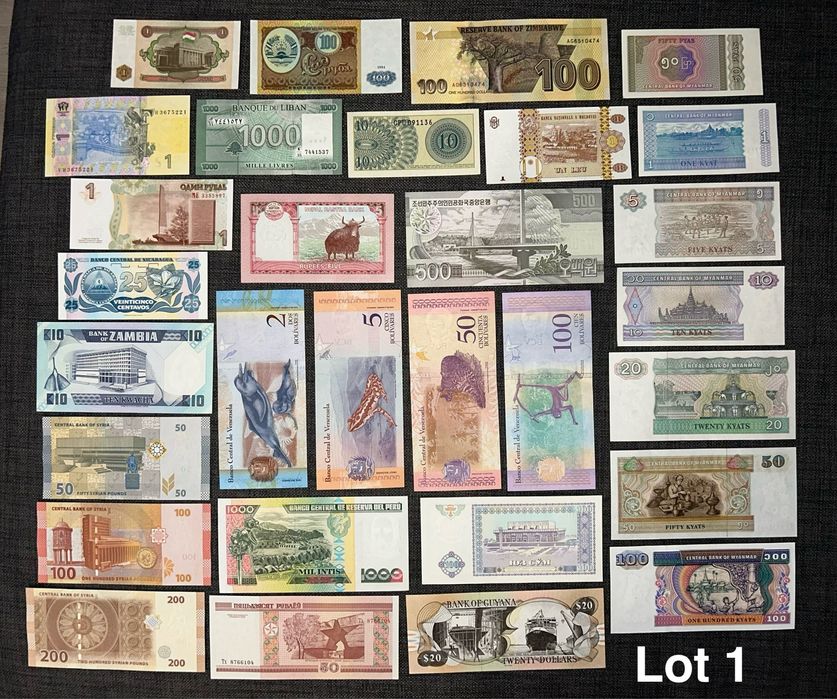 Lot 30 bancnote diferite UNC