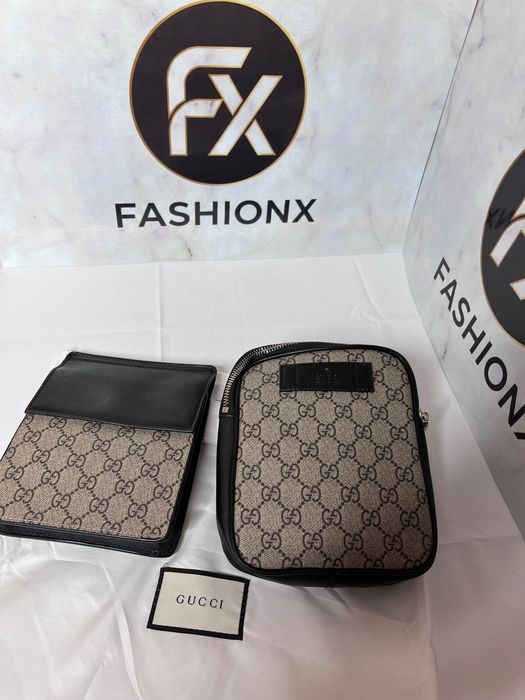 Set barbati: geanta mica crossbody + portofel, model elegant