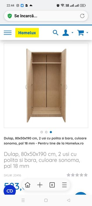 Dulap/Dressing Nefmob Ampio, 2 usi, o polită, dimensiuni 190x80x50 cm, culoare sonoma