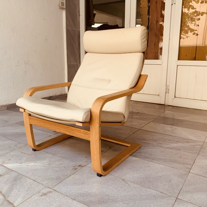 Скандинавско кресло с тапицерия от естествена кожа