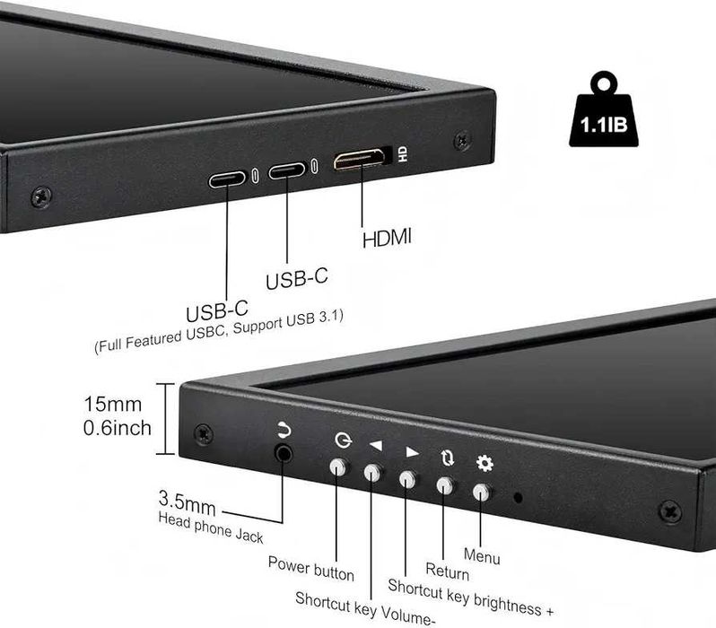 Нов 12.3-инчов монитор, IPS разтеглен LCD дисплей 1920 * 720 HDMI USBC