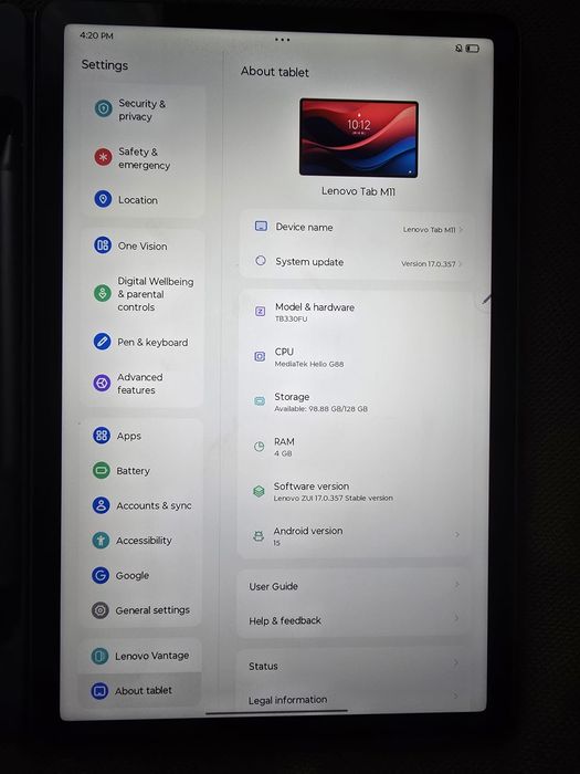 Tableta Lenovo Tab M11 4GB RAM 128GB cu tastatura si garantie pe 2 ani