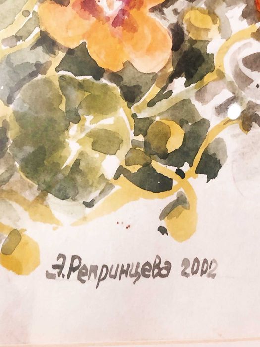 Acuarelă originală de Edit Petrivna Reprinzeva, Thunbergia