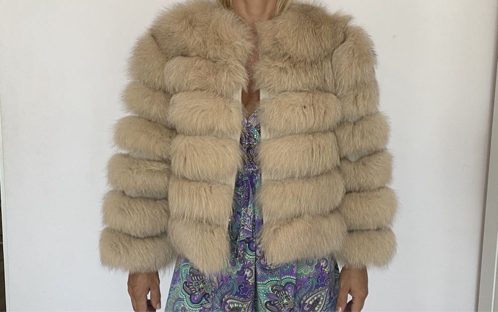 Haina de blana naturala vulpe argintie/ bej