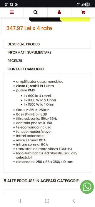 Amplificator auto monobloc Crunch GTX 3000