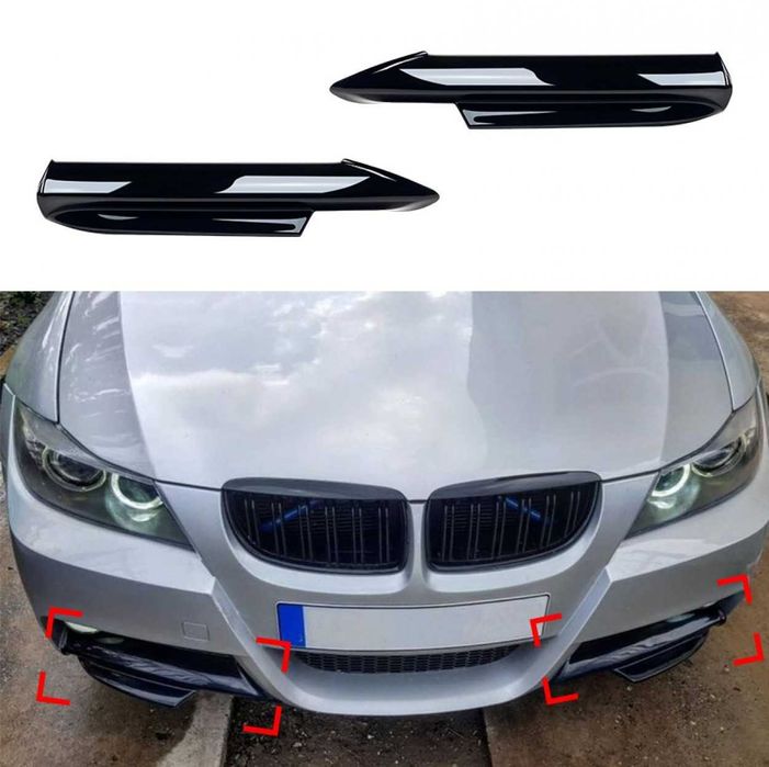 Set splitere prelungiri bara fata BMW E90 M-Tech NFL negru lucios