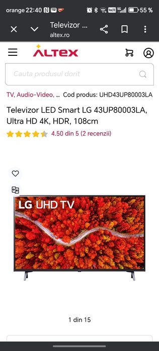 TV LG Ultra HD 108 cm