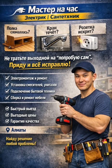 Мастер на час, Электрик, услуги Сантехника, Плотник, Мебельщик