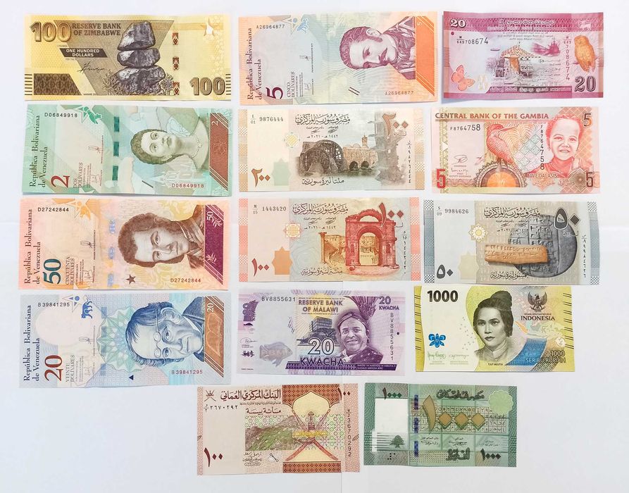 Лот банкноти 14 броя UNC нови