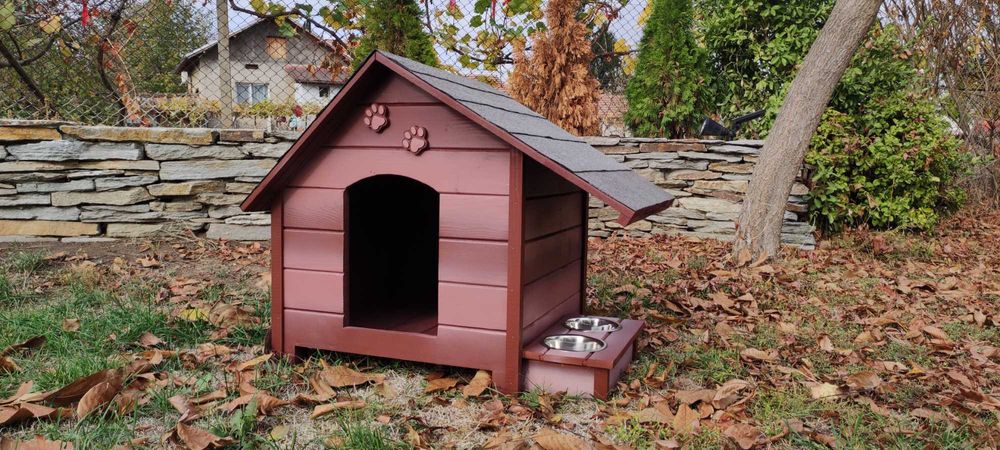 Къща за куче със стряха + купи;Колиба за кучета;Къщи за кученца