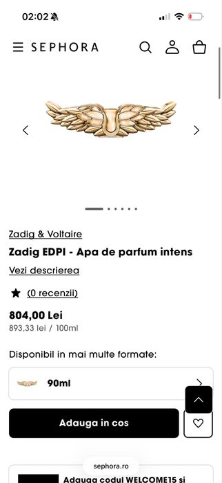 ZADIG&VOLTAIRE ZADIG L'INTENSE 90ml EDP Intense, nou, sigilat, 100% autentic, posibilitate verificare in persoana