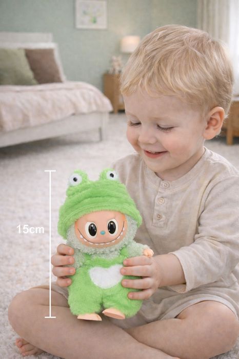 Jucarie de plus breloc - tip Labubu - 15 cm - imbracat in broscuta