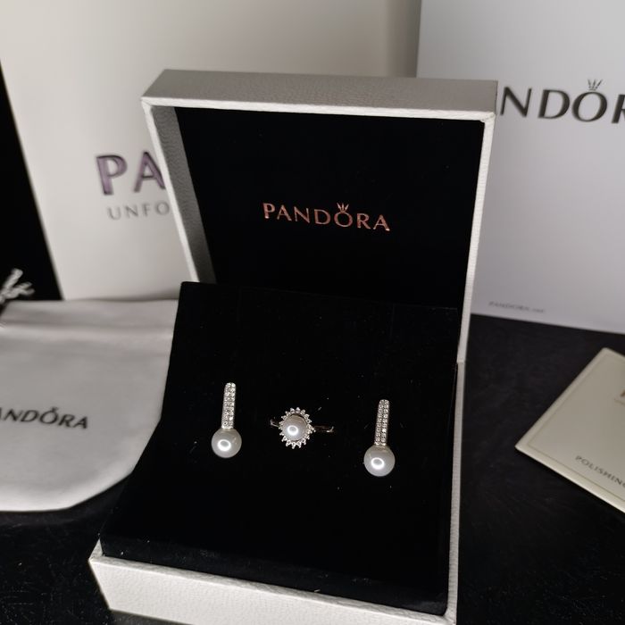 Недорогие серебряные наборы Пандора, новые, жемчуг, хризопраз, фианиты