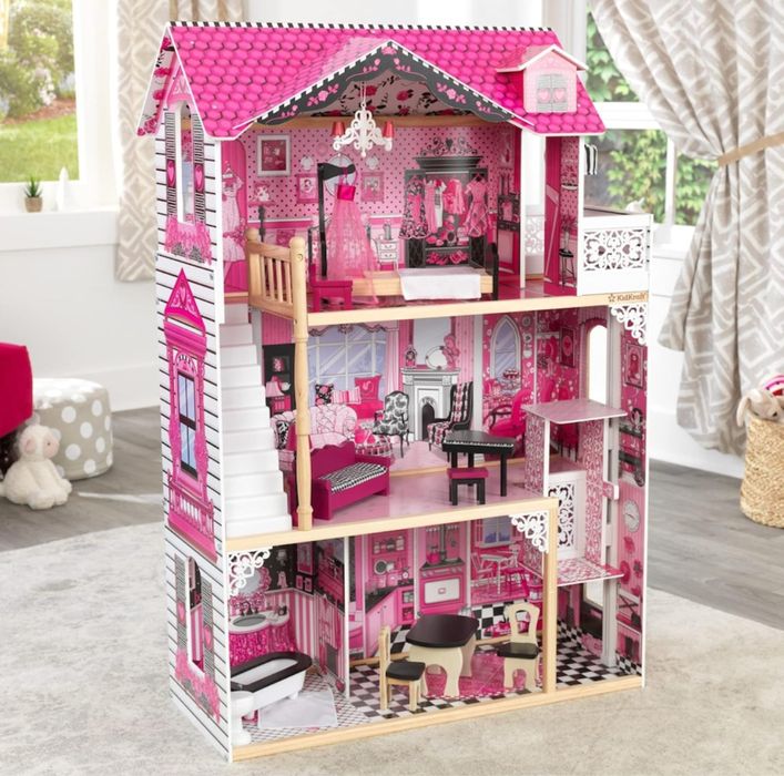 Дървена къща за кукли лед лента асансьор три нива стълби