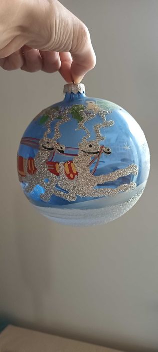 Glob vechi foarte mare de Crăciun din sticlă pictat manual