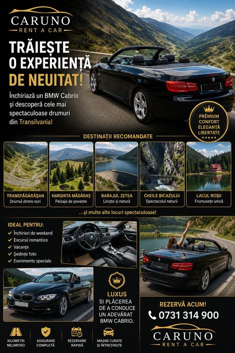 Închiriere Cabrio decapotabil TRĂIEȘTE O EXPERIENȚĂ DE NEUITAT!
