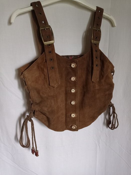 Vesta scurta piele naturala retro - vintage S - M maro