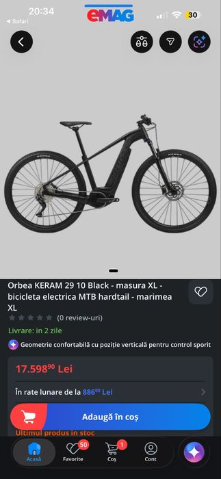 Bicicleta electrica Orbea Keram 30 roti 29 cadru M
