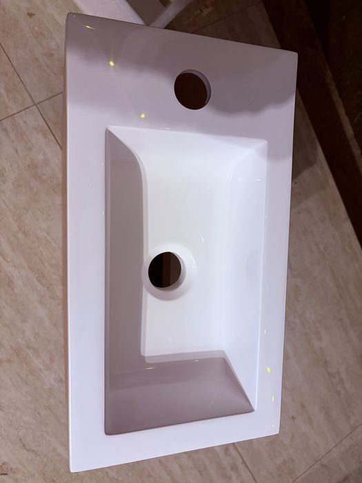 Set mobilier baie Kometmöbel 40 cm cu lavoar și mască, alb lucios, preasamblat