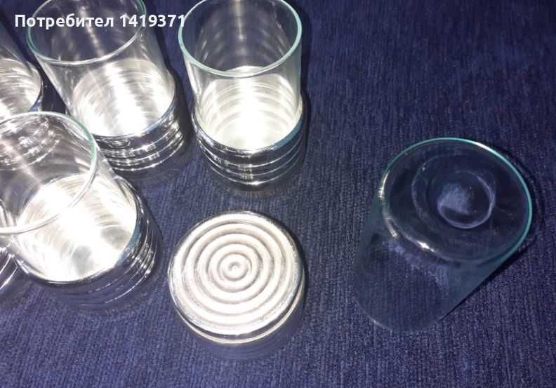 Ретро комплет от 6 малки чашки / за алкохол / ракия с метална основа