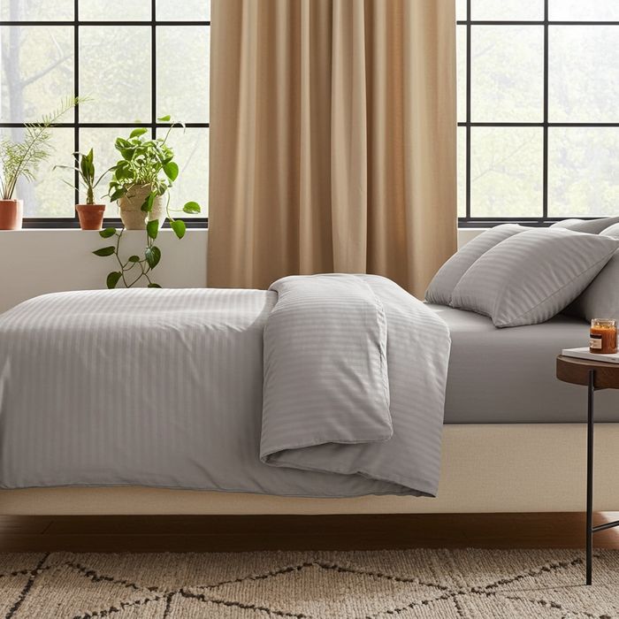 Lenjerie Damasc Peru Dx017, Damasc, 4 Piese, Cu Elastic, Bej, Gri