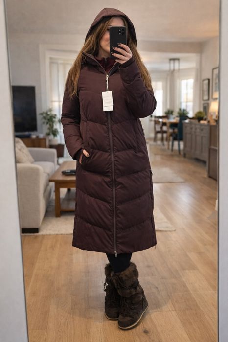 Geaca/Palton Zara Burgundy din puf si pene