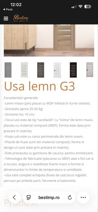 Uși de interior din lemn – model G3-U | 2 bucăți