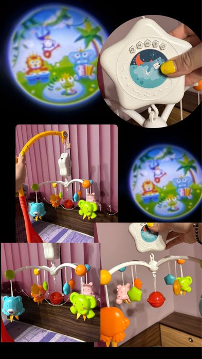 Музикална въртележка за бебешко легло с прожектор