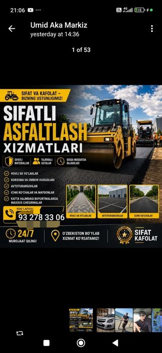 Asfalt xizmatida Toshkent va viloyatlar buylab