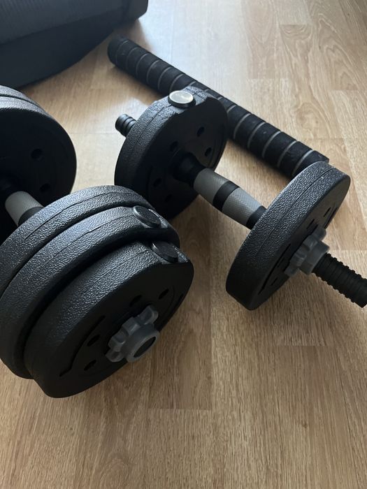 Set complet fitness acasă – Gantere reglabile 10 kg + Saltea + Set 5 benzi elastice | Ca noi