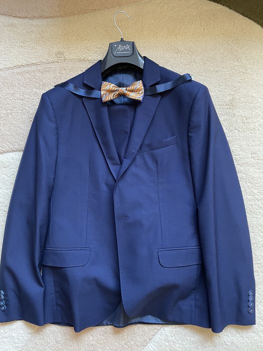 Мъжки син стилен официален костюм MANIAC