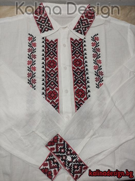 Мъжка памучна риза с бродерия Шевица
