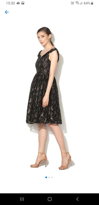 Rochie Iska evazata cu aplicatii de paiete, Negru/Maro bronz, XS