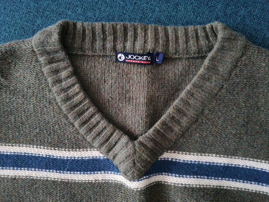 Vand pulover gros barbat, lana 70%, verde in dungi, absolut nou, M/L