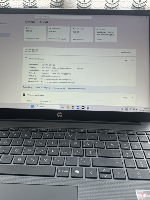 Laptop HP 15-fc0038nq AMD Ryzen 7 5825U 15.6'' 16GB RAM