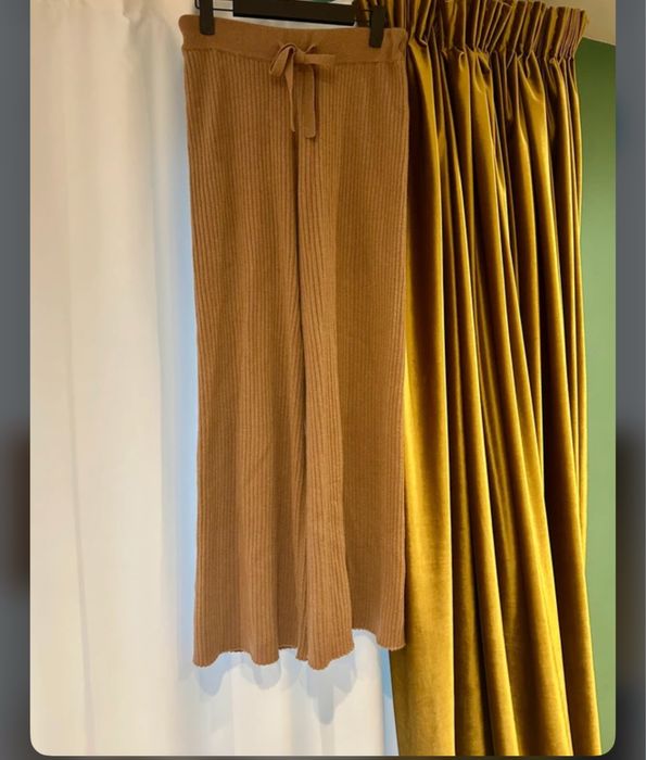 LilySilk Pantaloni casmir evazati cu snur camel maro