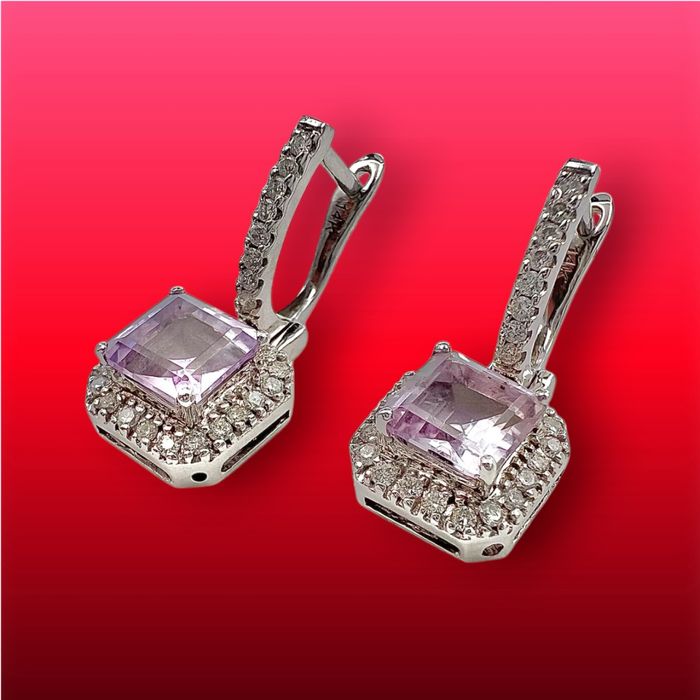 Дамски златни обеци от 14К бяло злато и диаманти