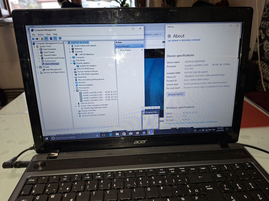 Acer Aspire 5733, Intel i3, 500 gb, Windows 10+ Office, 6 gb ram