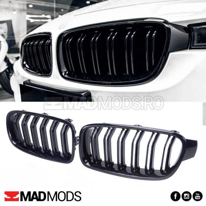 Set grile duble M BMW Seria 3 F30 F31 F80 M3 2012-2018 Negru Lucios