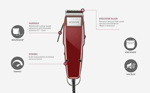 Машинка за подстригване Wahl - Moser 1400-0050, 0.7-3 mm, червена