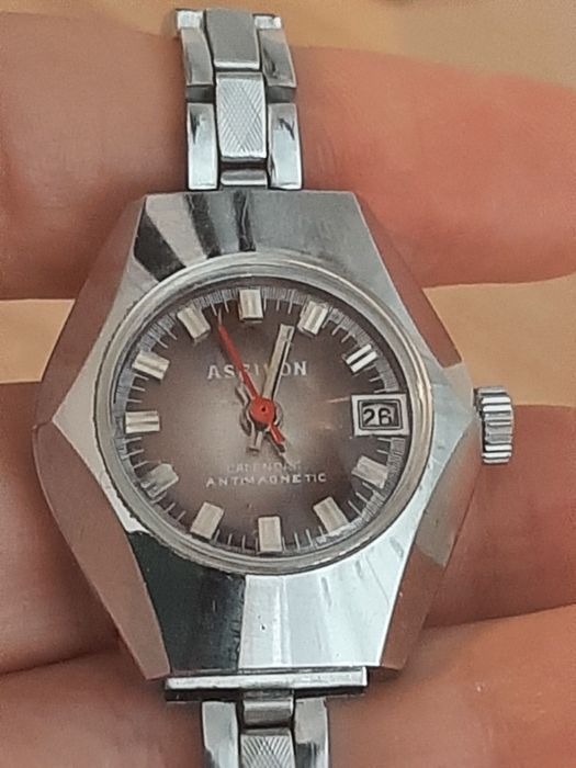 Ceas Vintage Damă Aseikon Calendar Antimagnetic, Mecanic / Manual, Brățară Metalică